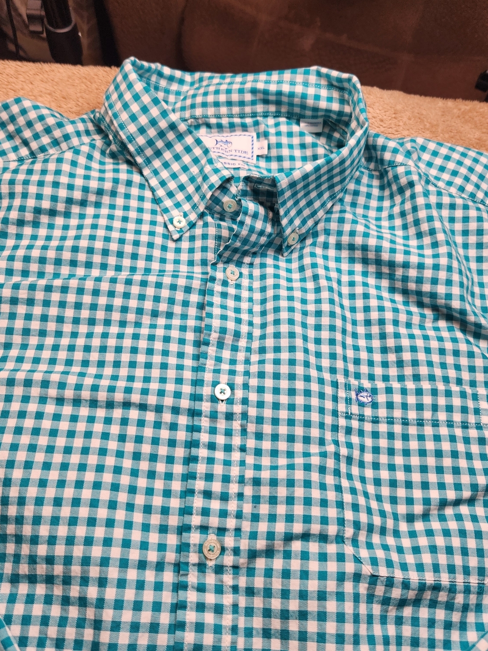 Southern Tide Men's Teal & White Gingham Button-Down Shirt Size XXL